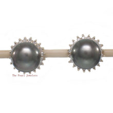 Load image into Gallery viewer, 14k Yellow Gold Diamond &amp; Black Cultured Pearl Stud Earrings