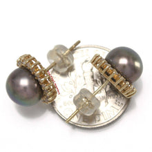 Load image into Gallery viewer, 14k Yellow Gold Diamond &amp; Black Cultured Pearl Stud Earrings