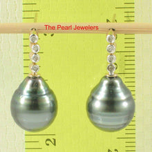 Load image into Gallery viewer, 14k Yellow Gold &amp; Diamond Black Peacock Tahitian Pearl Earrings