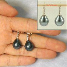 Load image into Gallery viewer, 14k Yellow Gold &amp; Diamond Black Peacock Tahitian Pearl Earrings