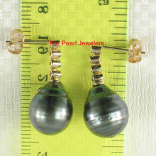 Load image into Gallery viewer, 14k Yellow Gold &amp; Diamond Black Peacock Tahitian Pearl Earrings