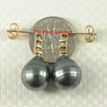 Load image into Gallery viewer, 14k Yellow Gold &amp; Diamond Black Peacock Tahitian Pearl Earrings