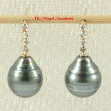 Load image into Gallery viewer, 14k Yellow Gold &amp; Diamond Black Peacock Tahitian Pearl Earrings