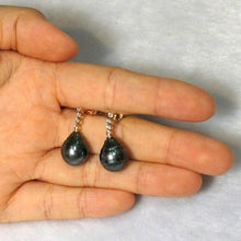 Load image into Gallery viewer, 14k Yellow Gold &amp; Diamond Black Peacock Tahitian Pearl Earrings