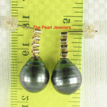 Load image into Gallery viewer, 14k Yellow Gold &amp; Diamond Black Peacock Tahitian Pearl Earrings