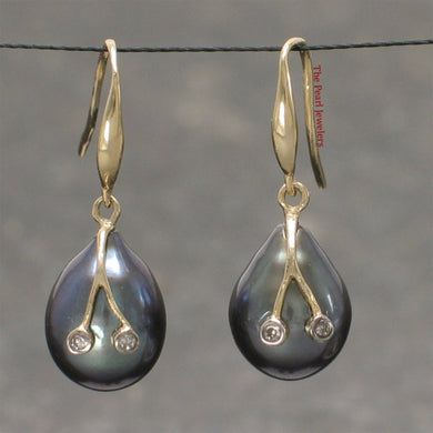 14k Yellow Gold Diamond & Black Pearl Hooks