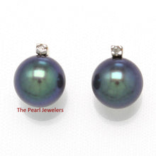 Load image into Gallery viewer, 14k Yellow Gold Diamond &amp; Black Pearl Stud Earrings