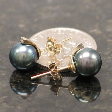 14k Yellow Gold Diamond & Cultured Pearl Stud Earrings (Multi-Color)
