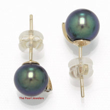 Load image into Gallery viewer, 14k Yellow Gold Diamond &amp; Black Pearl Stud Earrings