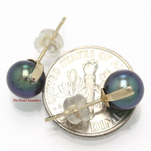 14k Yellow Gold Diamond & Black Pearl Stud Earrings