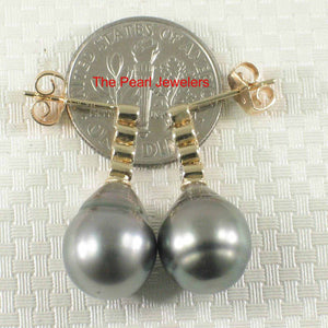 14k Yellow Gold & Diamond Black Tahitian Pearl Dangle Earrings