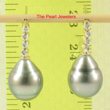 Load image into Gallery viewer, 14k Yellow Gold &amp; Diamond Black Tahitian Pearl Dangle Earrings