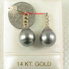 Load image into Gallery viewer, 14k Yellow Gold &amp; Diamond Black Tahitian Pearl Dangle Earrings