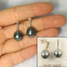 Load image into Gallery viewer, 14k Yellow Gold &amp; Diamond Black Tahitian Pearl Earrings