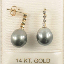 Load image into Gallery viewer, 14k Yellow Gold &amp; Diamond Black Tahitian Pearl Earrings