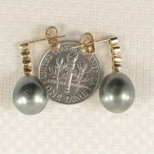 Load image into Gallery viewer, 14k Yellow Gold &amp; Diamond Black Tahitian Pearl Earrings