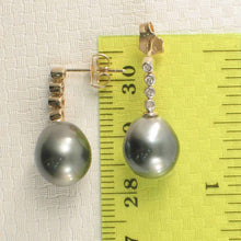 Load image into Gallery viewer, 14k Yellow Gold &amp; Diamond Black Tahitian Pearl Earrings