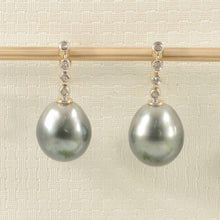 Load image into Gallery viewer, 14k Yellow Gold &amp; Diamond Black Tahitian Pearl Earrings
