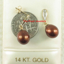 Load image into Gallery viewer, 14k Yellow Gold Diamond &amp; Chocolate Pearl Dangle Stud Earrings