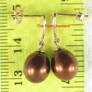 14k Yellow Gold Diamond & Chocolate Pearl Dangle Stud Earrings