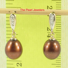 Load image into Gallery viewer, 14k Yellow Gold Diamond &amp; Chocolate Pearl Dangle Stud Earrings