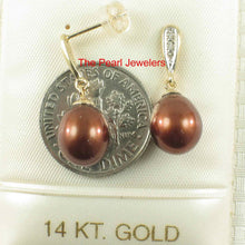 Load image into Gallery viewer, 14k Yellow Gold Diamond &amp; Chocolate Pearl Dangle Stud Earrings