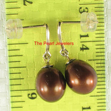 Load image into Gallery viewer, 14k Yellow Gold Diamond &amp; Chocolate Pearl Dangle Stud Earrings