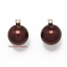 Load image into Gallery viewer, 14k Yellow Gold Diamond &amp; Chocolate Pearl Stud Earrings