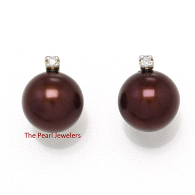 14k Yellow Gold Diamond & Chocolate Pearl Stud Earrings