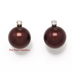 14k Yellow Gold Diamond & Chocolate Pearl Stud Earrings
