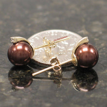 Load image into Gallery viewer, 14k Yellow Gold Diamond &amp; Chocolate Pearl Stud Earrings
