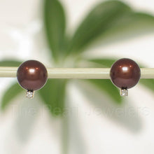 Load image into Gallery viewer, 14k Yellow Gold Diamond &amp; Chocolate Pearl Stud Earrings