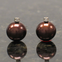 Load image into Gallery viewer, 14k Yellow Gold Diamond &amp; Chocolate Pearl Stud Earrings