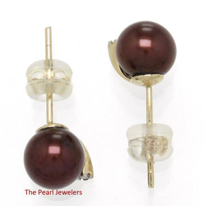 14k Yellow Gold Diamond & Chocolate Pearl Stud Earrings