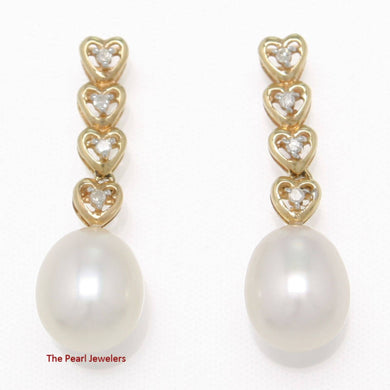 14k Yellow Gold Diamond & Freshwater Pearl Dangle Earrings