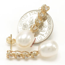 Load image into Gallery viewer, 14k Yellow Gold Diamond &amp; Freshwater Pearl Dangle Earrings
