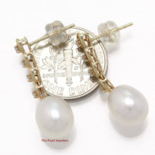 Load image into Gallery viewer, 14k Yellow Gold Diamond &amp; Freshwater Pearl Dangle Earrings