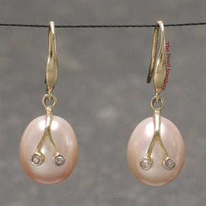 14k Yellow Gold Diamond & Peach Pearl Hooks