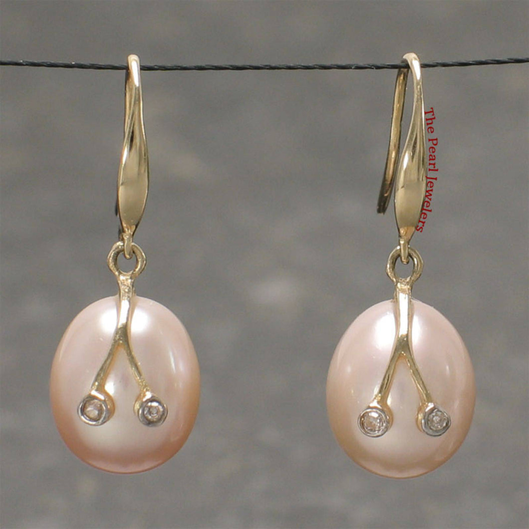 14k Yellow Gold Diamond & Peach Pearl Hooks