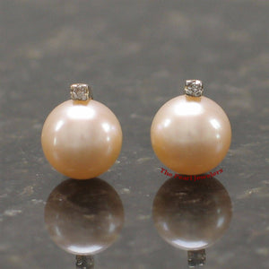 14k Yellow Gold Diamond & Peach Pearl Stud Earrings
