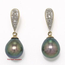Load image into Gallery viewer, 14k Yellow Gold Diamond &amp; Peacock Pearl Dangle Stud Earrings