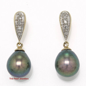14k Yellow Gold Diamond & Peacock Pearl Dangle Stud Earrings