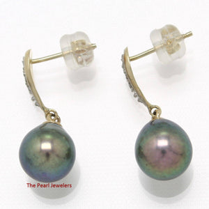 14k Yellow Gold Diamond & Peacock Pearl Dangle Stud Earrings