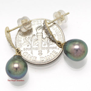 14k Yellow Gold Diamond & Peacock Pearl Dangle Stud Earrings