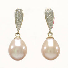 Load image into Gallery viewer, 14k Yellow Gold Diamond &amp; Pink Pearl Dangle Stud Earrings