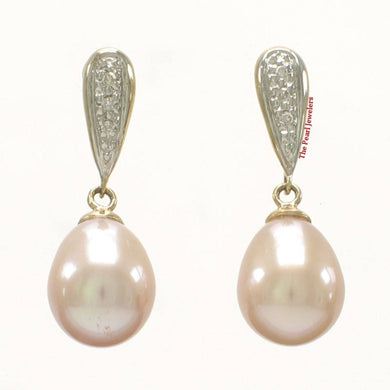14k Yellow Gold Diamond & Pink Pearl Dangle Stud Earrings