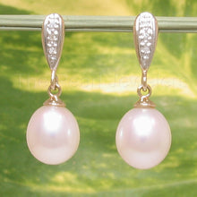 Load image into Gallery viewer, 14k Yellow Gold Diamond &amp; Pink Pearl Dangle Stud Earrings