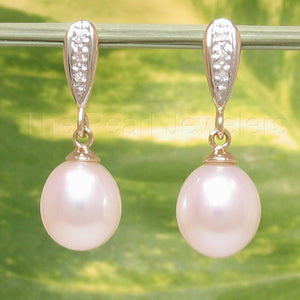 14k Yellow Gold Diamond & Pink Pearl Dangle Stud Earrings