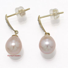 Load image into Gallery viewer, 14k Yellow Gold Diamond &amp; Pink Pearl Dangle Stud Earrings