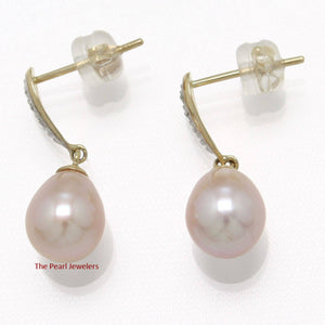 14k Yellow Gold Diamond & Pink Pearl Dangle Stud Earrings